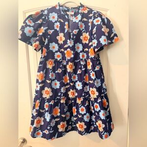 Floral Casual Dress in Navy and Orange